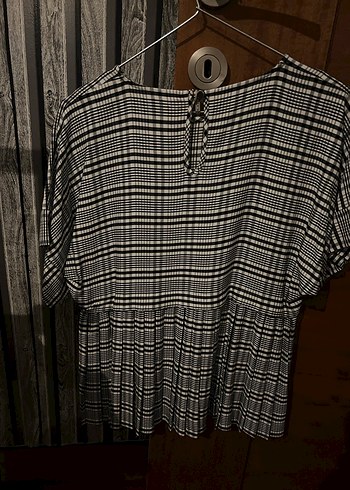 Gri Kareli Keten Kadın Bluz - Görsel 4