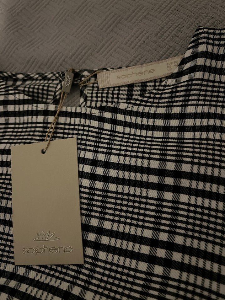 Gri Kareli Keten Kadın Bluz - Görsel 3