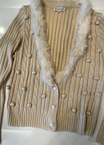 Bej Kürklü Triko Hırka - Görsel 2