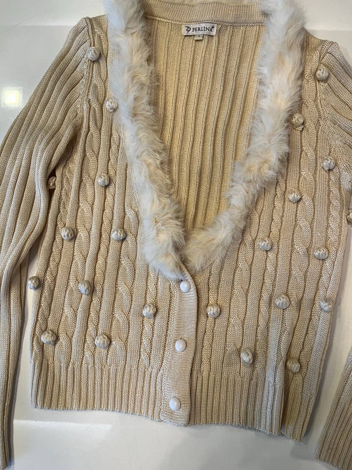 Bej Kürklü Triko Hırka - Görsel 2