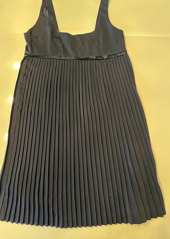 Lacivert Pilili Midi Straplez Kadın  Elbisesi - Görsel 2