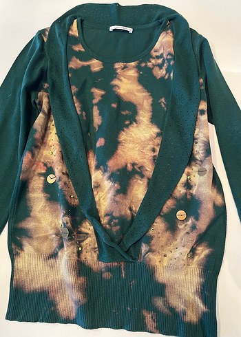 Kadın Yeşil Batik Desenli Uzun Kollu Kazak - Görsel 2