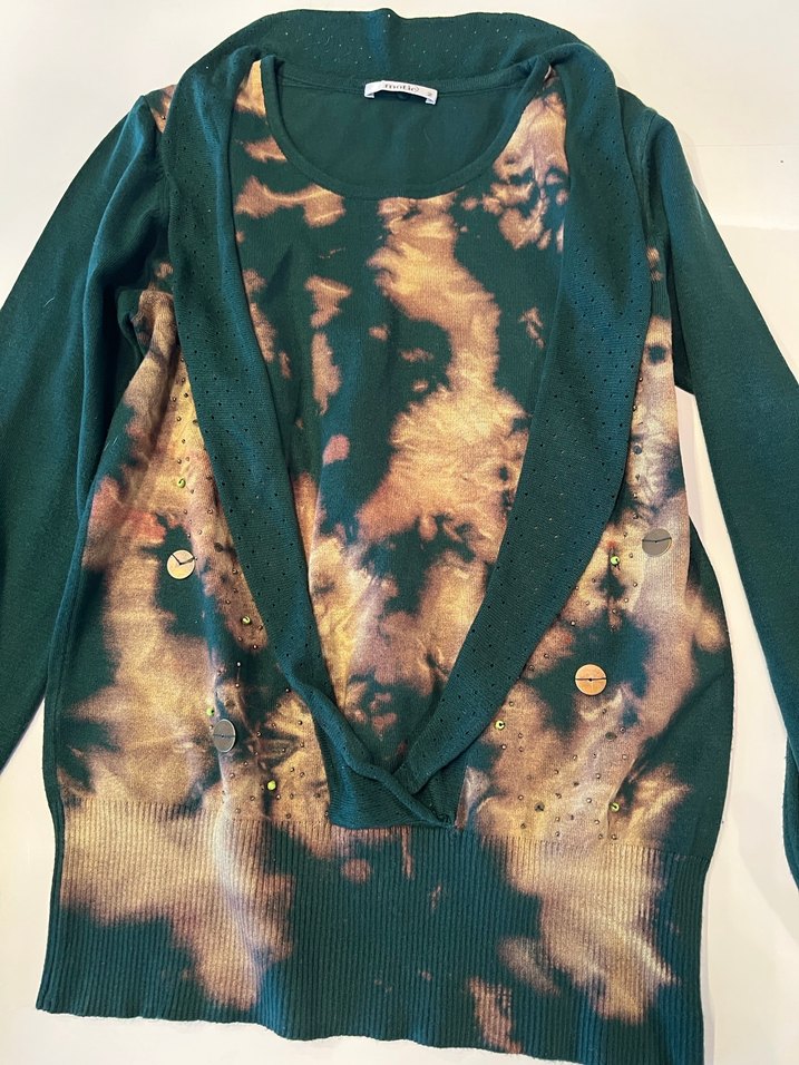 Kadın Yeşil Batik Desenli Uzun Kollu Kazak - Görsel 2