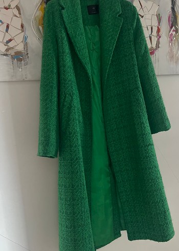 Yırtmaçlı Yeşil Uzun  Kaban - Görsel 3