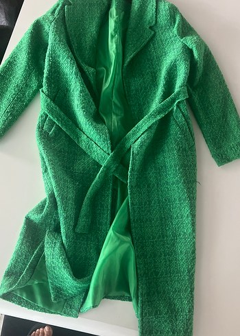 Yırtmaçlı Yeşil Uzun  Kaban - Görsel 2