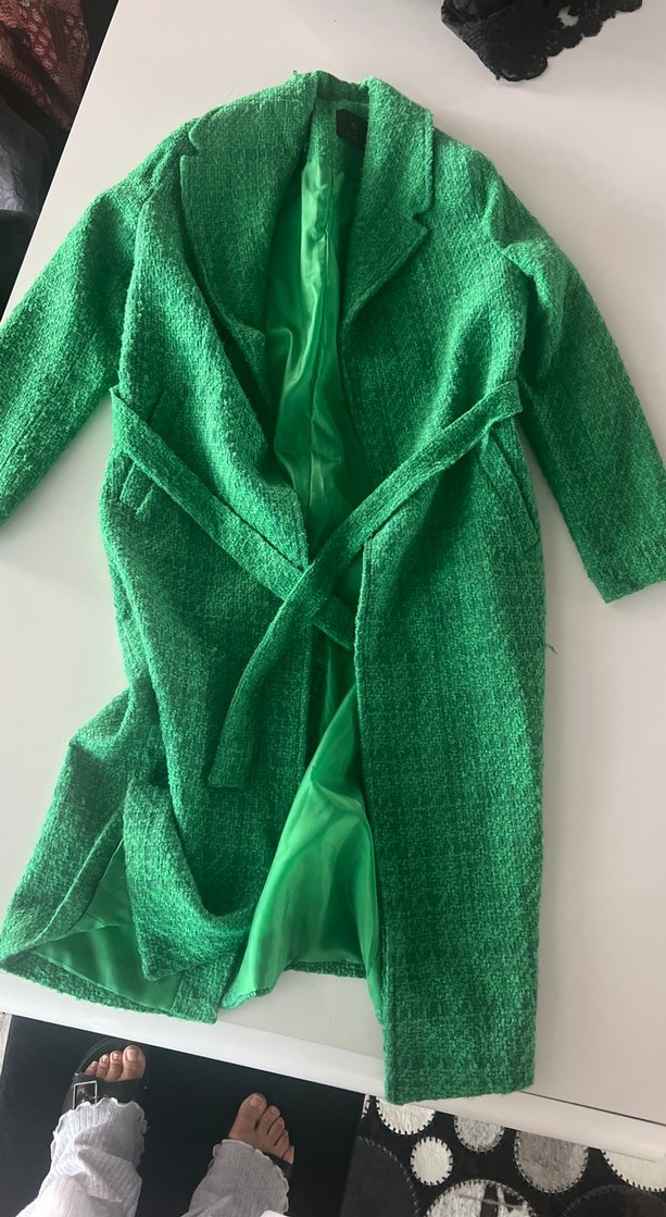 Yırtmaçlı Yeşil Uzun  Kaban - Görsel 2