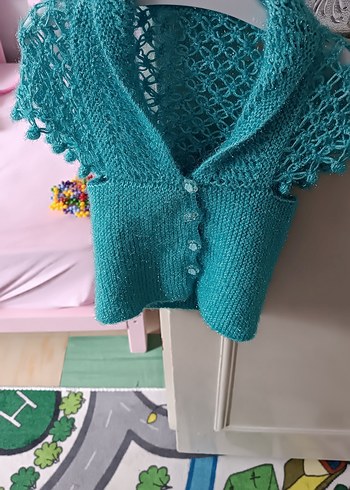 Kız Çocuk Turkuaz Triko Bolero - Görsel 7