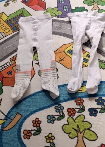 3-6 Ay Beden Beyaz Nakışlı Çocuk Külotlu Çorap
