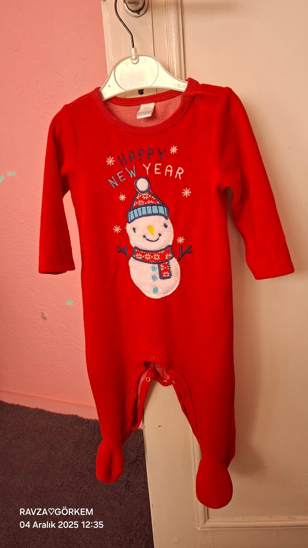 Renkli Desenli Kırmızı Erkek Bebek Tulum - Görsel 4