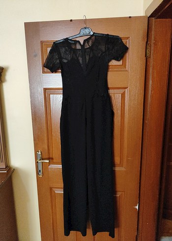 Siyah Dantelli Kısa Kollu Uzun Tulum - Görsel 7