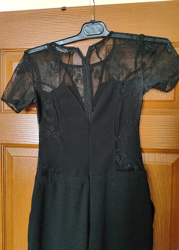 Siyah Dantelli Kısa Kollu Uzun Tulum - Görsel 6