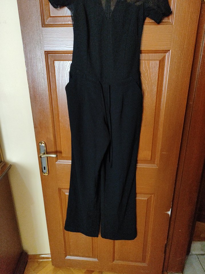 Siyah Dantelli Kısa Kollu Uzun Tulum - Görsel 2