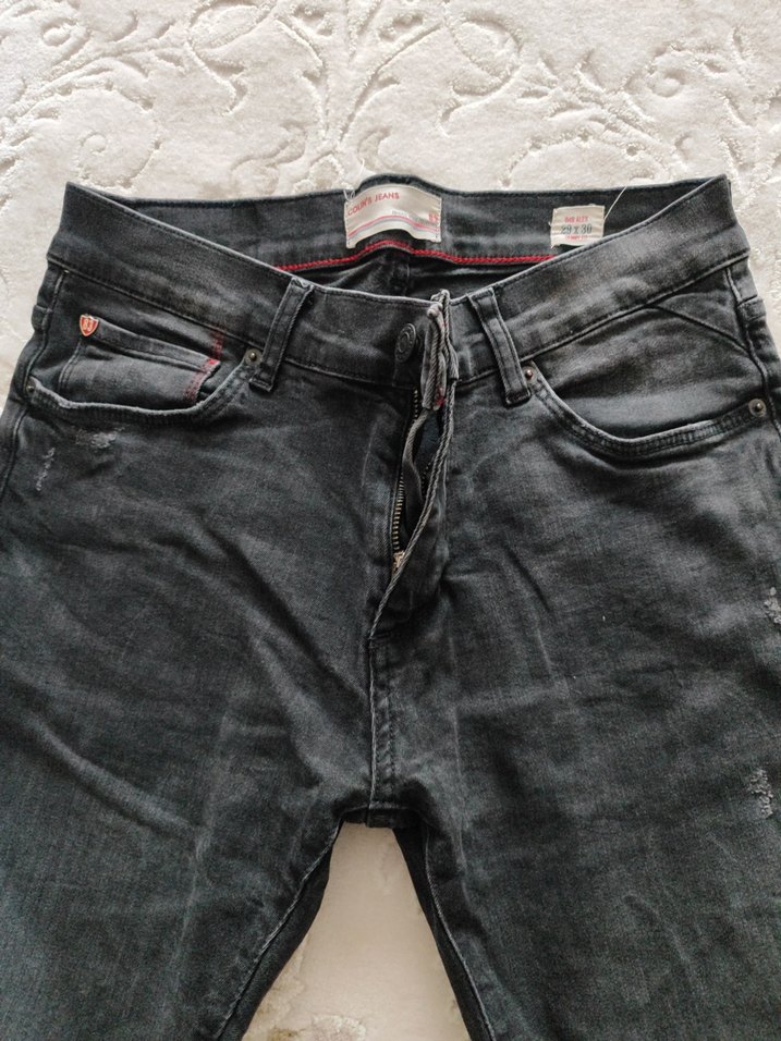 Siyah erkek Denim Jean, Normal Boy, Bağcıklı - Görsel 3