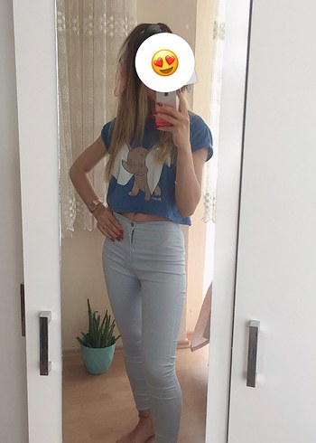 Buz mavisi kadın likralı kot pantolon yazlık pantolon
