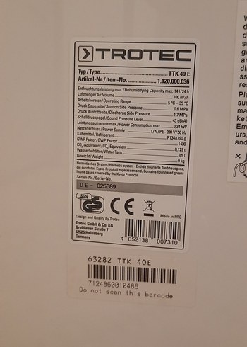 Alman Malı TROTEC Nem Alma Cihazı TTK 40 E - Görsel 5