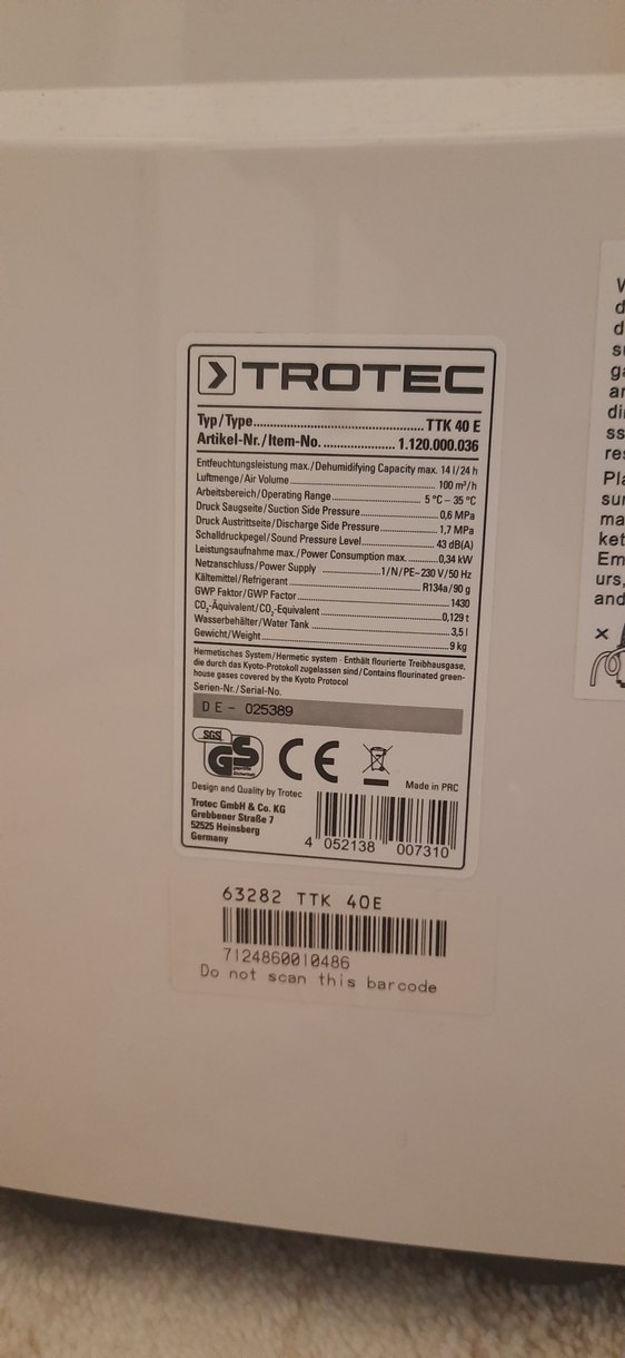 Alman Malı TROTEC Nem Alma Cihazı TTK 40 E - Görsel 5