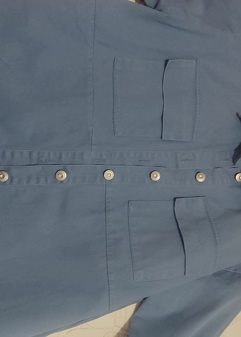 Düğmeli Mavi Denim Kadın Gömlek - Görsel 2