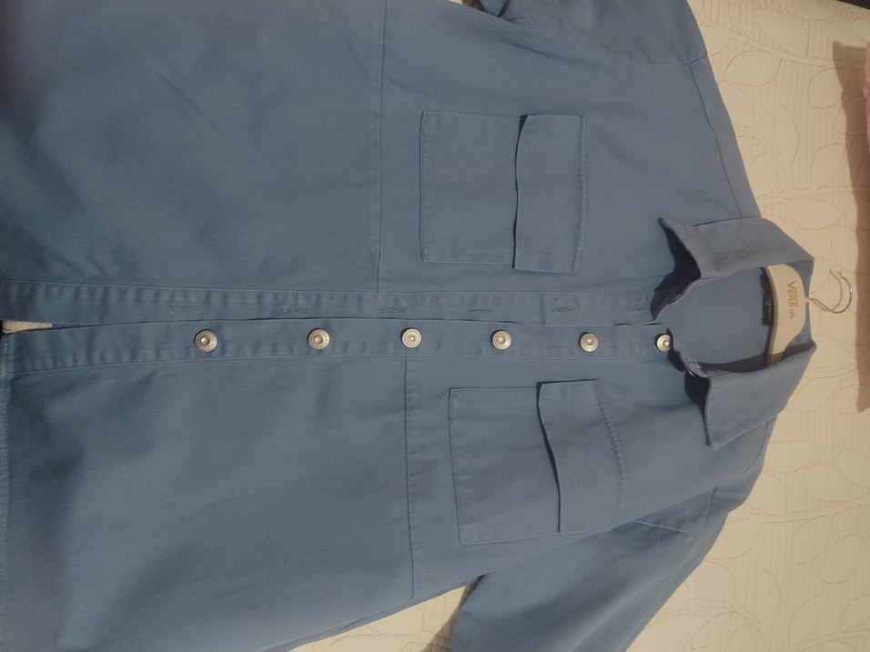 Düğmeli Mavi Denim Kadın Gömlek - Görsel 2