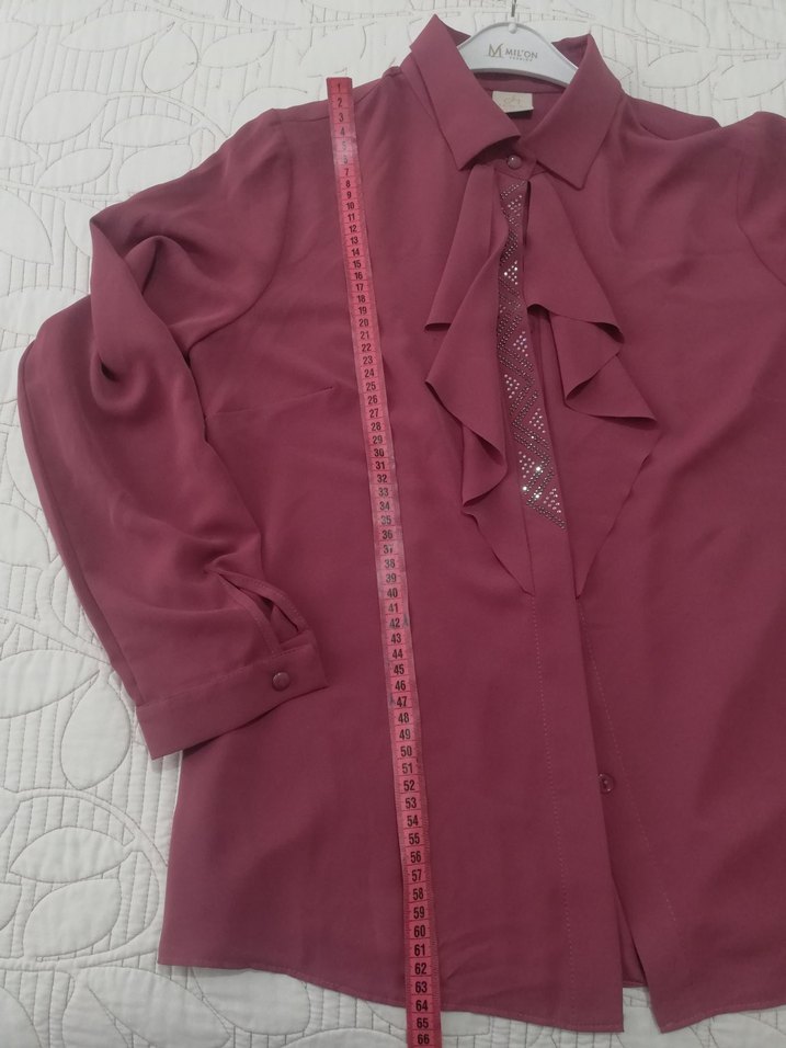 Bordo Fırfırlı Uzun Kollu Kadın Gömlek - Görsel 3