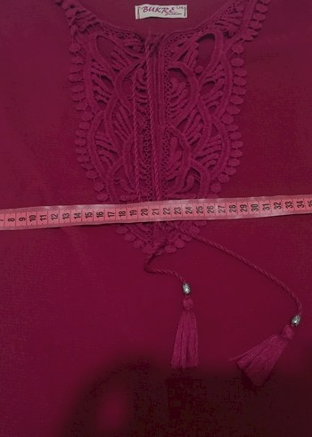 Püsküllü fuşya Bohem Nakışlı Bluz - Görsel 4