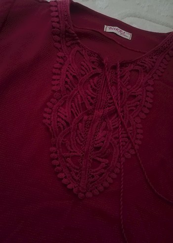 Püsküllü fuşya Bohem Nakışlı Bluz - Görsel 2