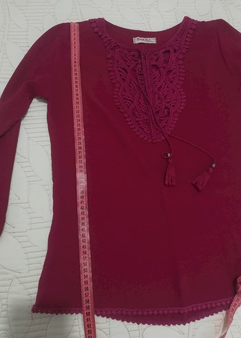 Püsküllü fuşya Bohem Nakışlı Bluz - Görsel 3