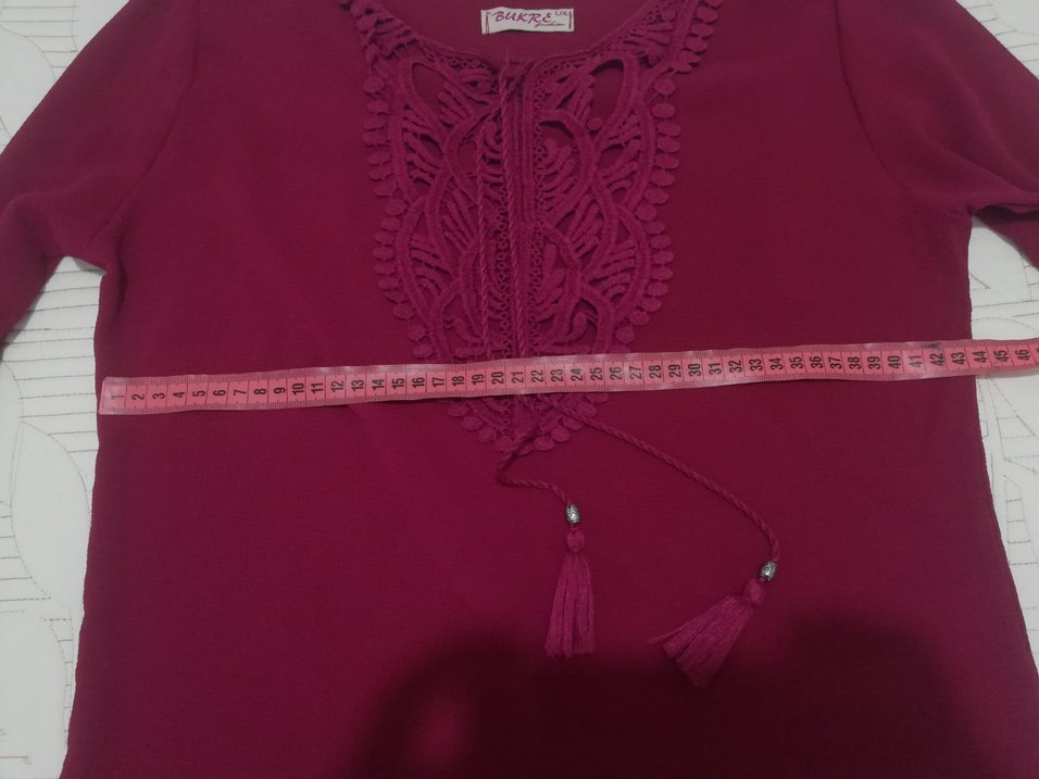 Püsküllü fuşya Bohem Nakışlı Bluz - Görsel 4