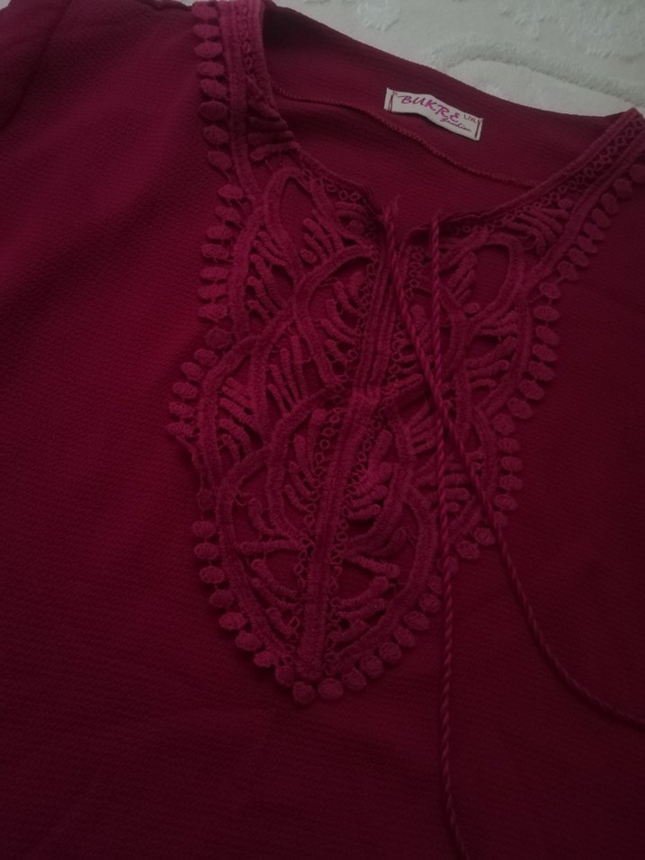 Püsküllü fuşya Bohem Nakışlı Bluz - Görsel 2