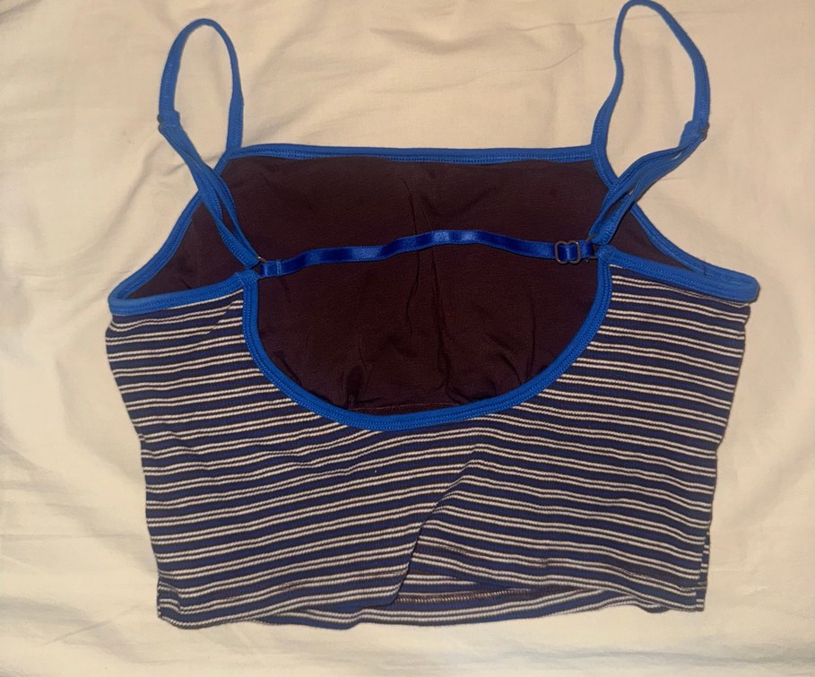 Çizgili Mavi İnce Askılı Kadın crop - Görsel 2