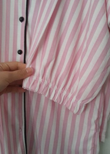s Beden Pembe Çizgili Uzun Kollu Kadın Pijama Takımı