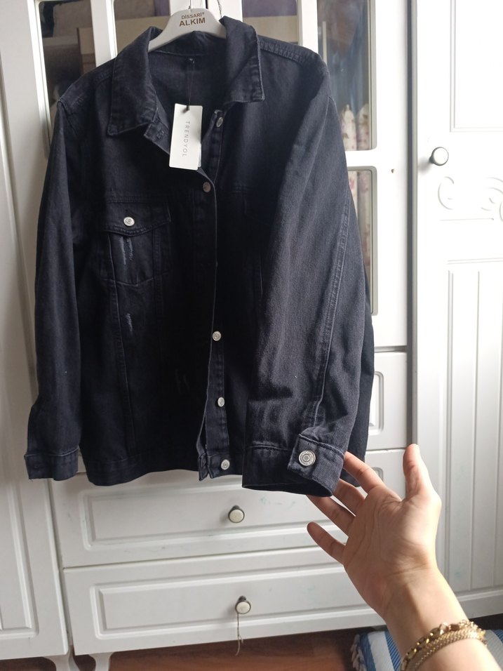 Siyah Düğmeli Kadın Denim Ceket - Görsel 4