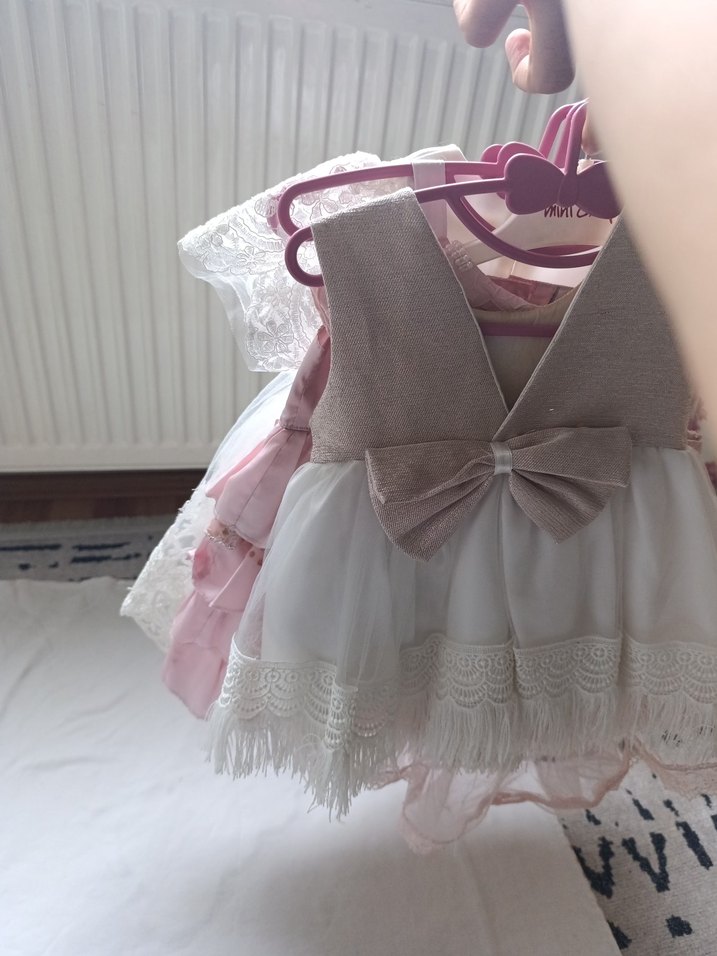 Kız Çocuk Beyaz Dantel İşlemeli Straplez Elbise - Görsel 4