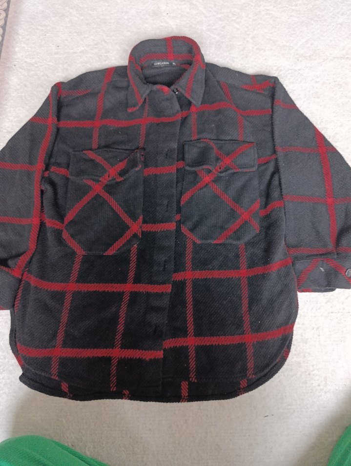 Düğmeli Kırmızı Kareli Kadın Gömlek - Görsel 3