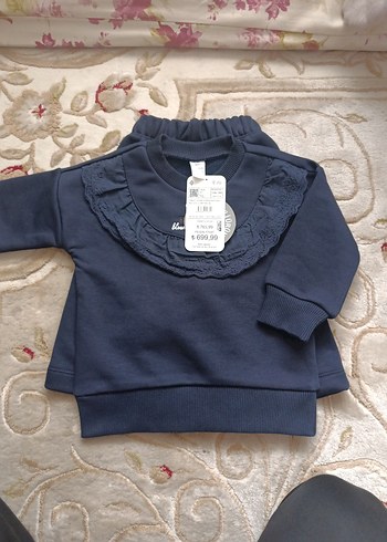 Kız Çocuk Lacivert Fırfırlı Sweatshirt ve Eşofman - Görsel 3