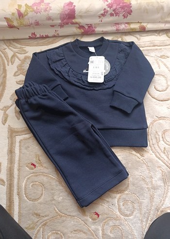 Kız Çocuk Lacivert Fırfırlı Sweatshirt ve Eşofman - Görsel 2