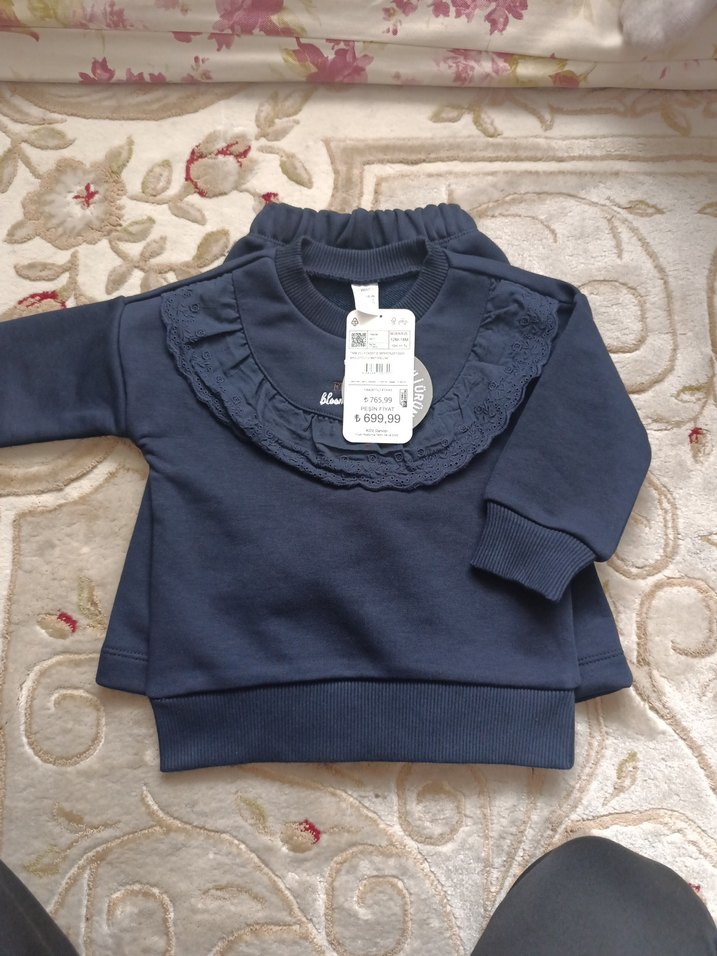 Kız Çocuk Lacivert Fırfırlı Sweatshirt ve Eşofman - Görsel 3