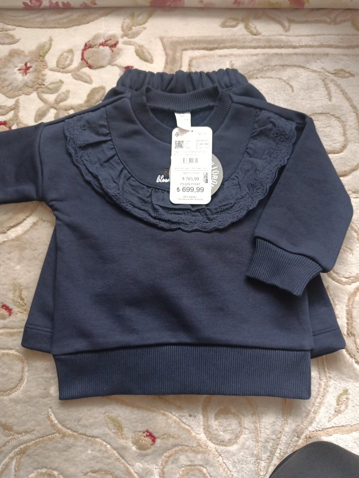 Kız Çocuk Lacivert Fırfırlı Sweatshirt ve Eşofman - Görsel 4