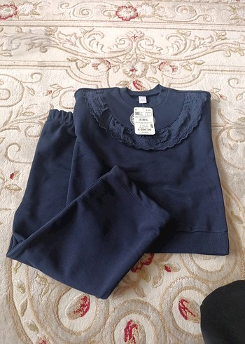 Lacivert Kadife Kız Çocuk Eşofman Takımı - Görsel 2