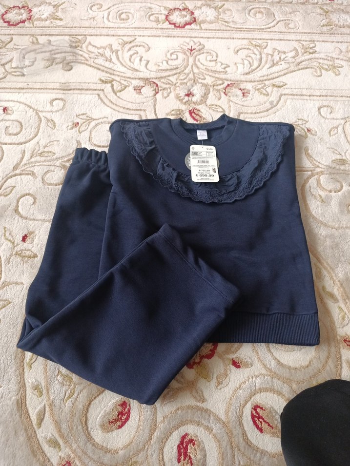 Lacivert Kadife Kız Çocuk Eşofman Takımı - Görsel 2