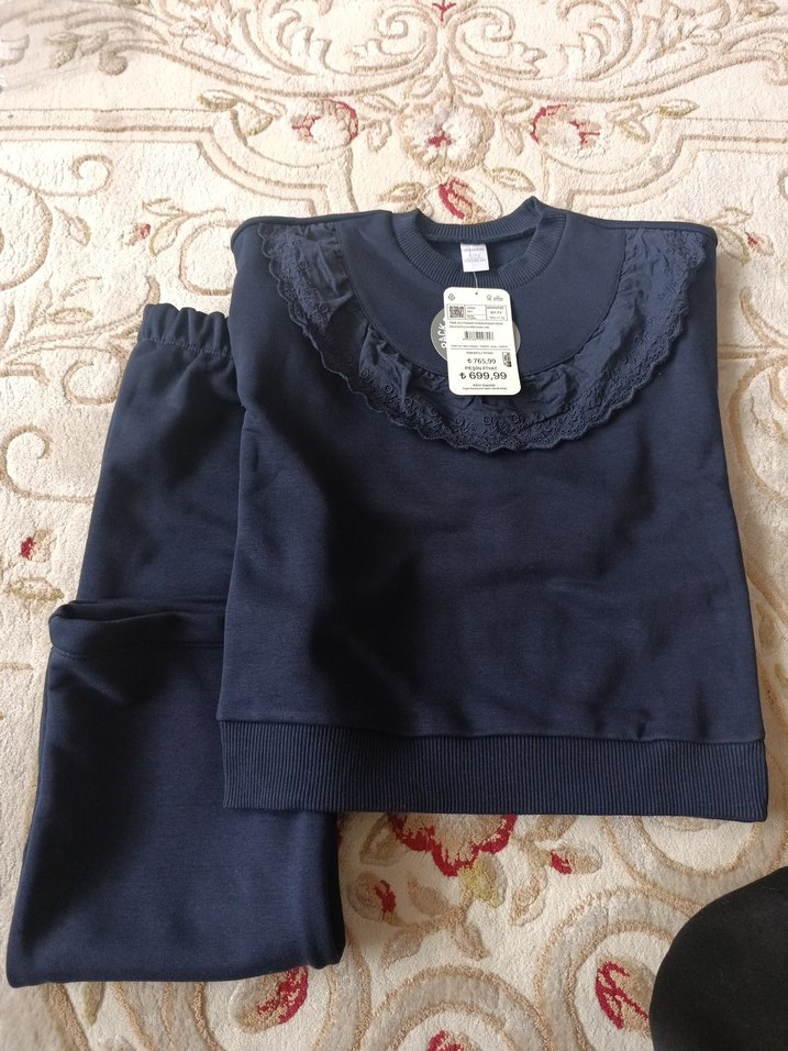 Lacivert Kadife Kız Çocuk Eşofman Takımı - Görsel 3