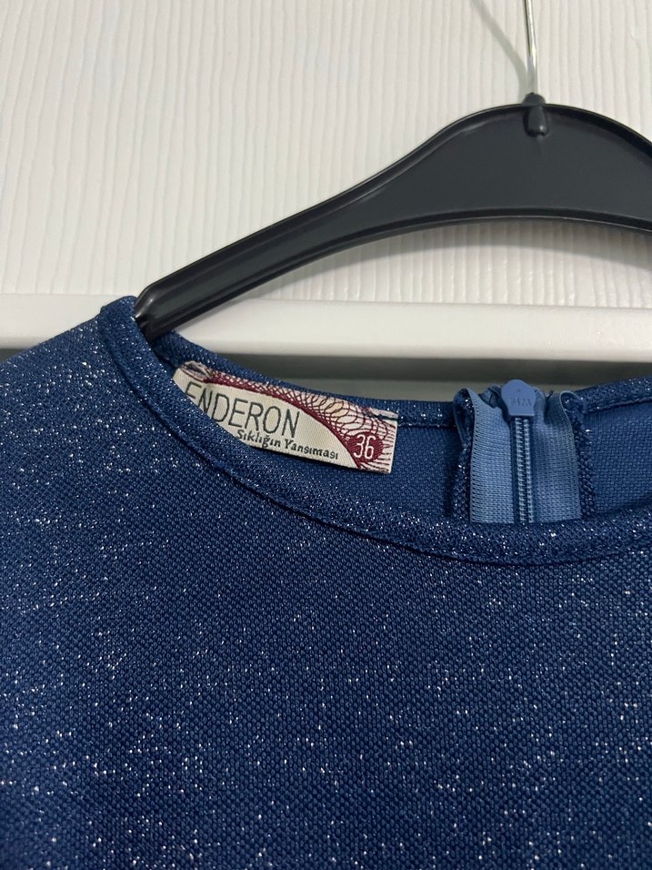 Kemerli Lacivert Uzun Kollu Uzun Elbise - Görsel 4