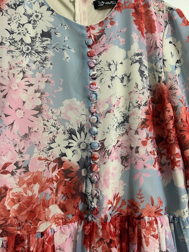 Uzun Kol Çok Renkli Bohem Uzun Elbise - Görsel 3