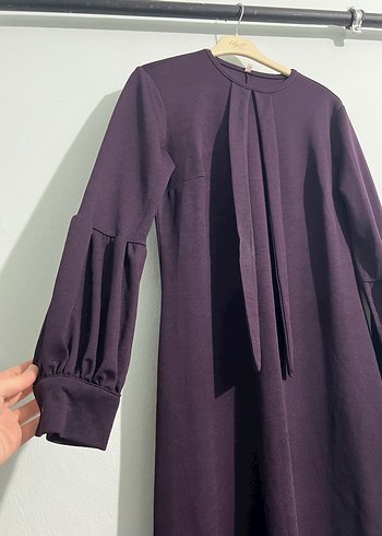 Mor Uzun Kollu Drapeli Kadın Elbise - Görsel 2