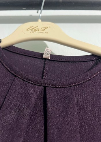 Mor Uzun Kollu Drapeli Kadın Elbise - Görsel 3