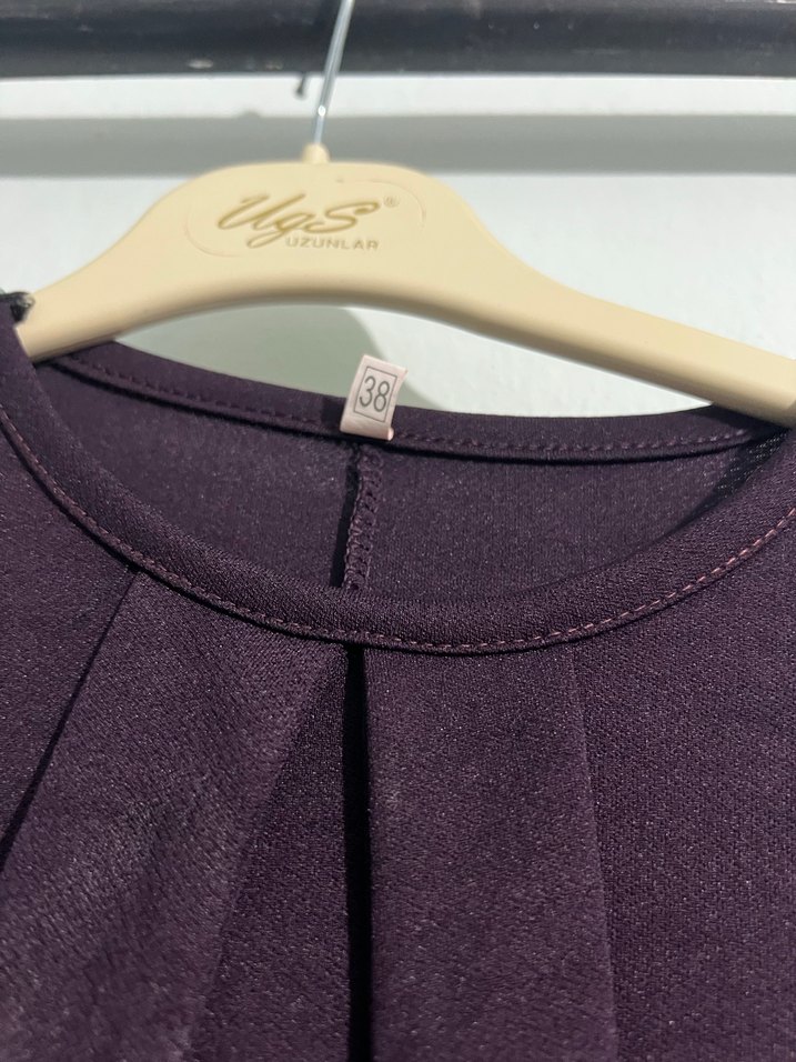 Mor Uzun Kollu Drapeli Kadın Elbise - Görsel 3