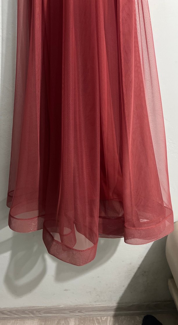 Gül kurusu Uzun Kollu Drapeli Kadın Abiye Elbise - Görsel 4