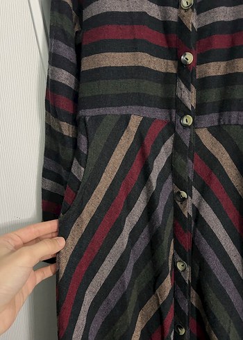 Çok Renkli Çizgili Uzun Kadın Elbise - Görsel 4