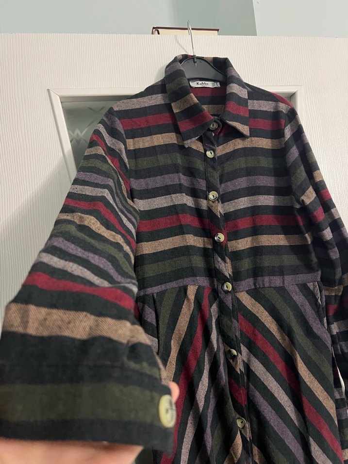 Çok Renkli Çizgili Uzun Kadın Elbise - Görsel 2