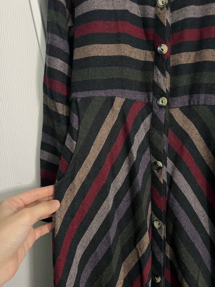 Çok Renkli Çizgili Uzun Kadın Elbise - Görsel 4