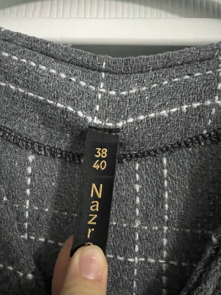 Gri Ekose V Yaka Kolsuz Uzun Elbise - Görsel 3